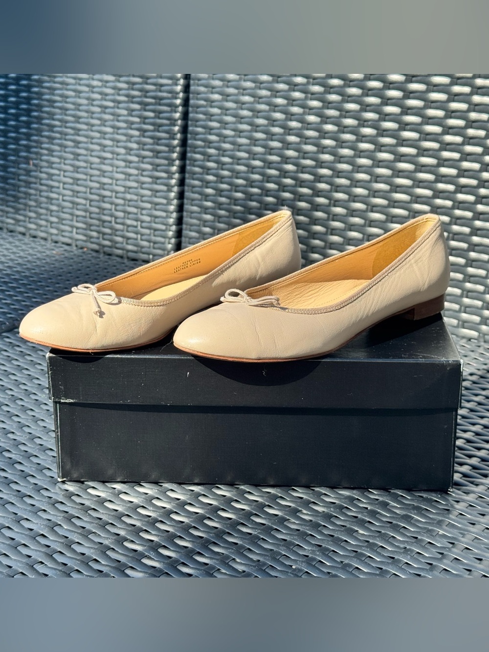 J. Crew Kiki Women's Leather Ballet Flats with Bow in Tawny Sand - Size 7.5/38
